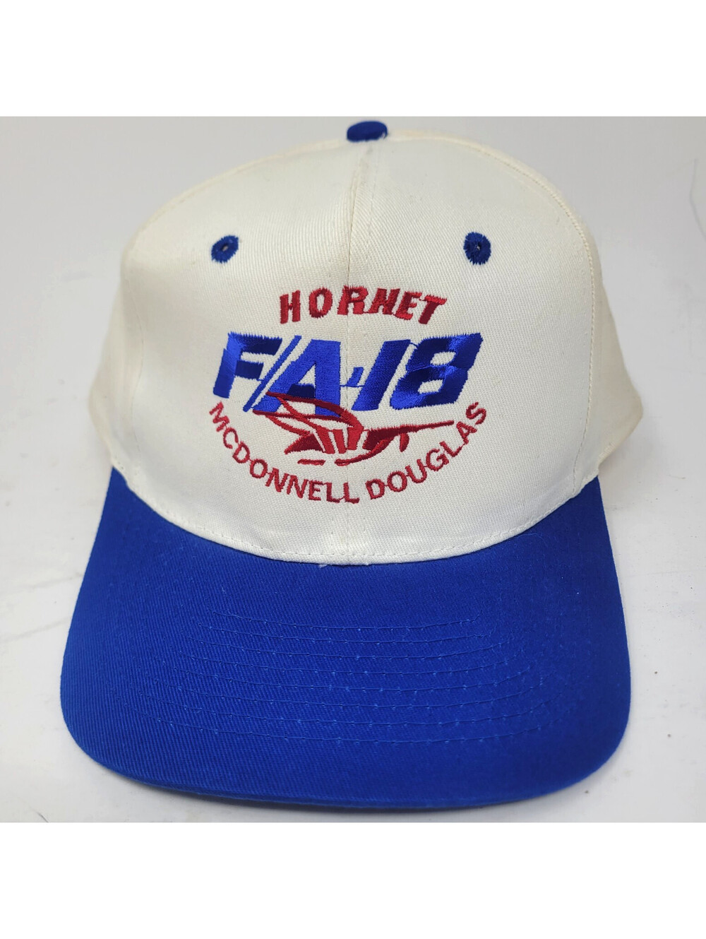 Vtg McDonnell Douglas F/A-18 Hornet Snapback Hat White Blue Boeing Aviation Cap
